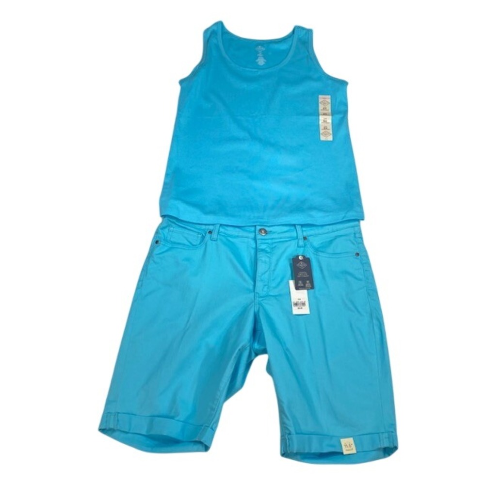 St Johns Bay Womens Turquoise Tank Top and Bermuda Shorts Set 16W 0X New